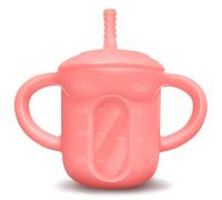 OXTXO Bicchiere da allenamento in silicone per bambini dai 6 mesi, tazza morbida anti-perdita con cannuccia e coperchio, segni di misurazione, impugnatura facile