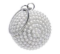 Oxtxuzdm Borsa da sera da donna rotonda borsa da sposa borsa con perle artificiali fata giardino fatate accessori ornamenti in resina figurine angelo art deco, Argento, One Size