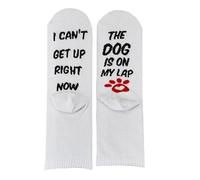 Oxtxuzdm Calzini con zampa di animale divertente con scritta "I Cant Get Up for Cat Dog On My Lap Hosier"