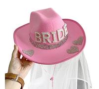 Oxtxuzdm Cappello da cowboy da donna per festa nuziale, con velo, addio al nubilato, cappellino da cowgirl, lettera da sposa, carnevale, accessori per foto, decorazioni da cowboy in stile occidentale