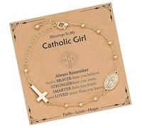 Oxtxuzdm Gioielli di preghiera cattolica con ciondolo a forma di croce di Maria in metallo design devozioni di viaggio regalo spirituale gioielli di preghiera cattolica, Misura unica, come descritto