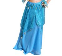 Oxtxuzdm Gonna per danza del ventre, costume da ballerina per donne e ragazze, monete dorate, paillettes lunghe, per Halloween, danza con moneta, Blu lago, Taglia unica