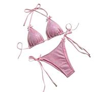 Oxtxuzdm Set di mutandine da donna con reggiseno a taglio alto costumi da bagno a vita bassa allacciatura costume da bagno 2 pezzi bikini allacciato al collo Set costumi da bagno con spalline Costumi