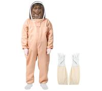 Oxtxuzdm Tuta professionale per apicoltura a copertura completa, in misto cotone, ventilato, con tasche per attrezzi, polsi elastici, caviglie, con tenda staccabile e guanti in pelle di capra