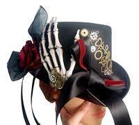 Oxtxuzdm Vintage Gentleman Women Fedora Steampunk Rose Skeleton Hand Top Hat Gothic Cosplay Party Gears Punk Cappelli Accessori Nero Per Tesa Larga Grande Feltro Per Tea Party Nero Per Cosplay
