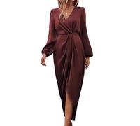 Oxxggkao 1 vestito da donna con scollo a V e maniche lunghe, elegante abito da sera da sera abito da donna con scollo a V a maniche lunghe, H, L