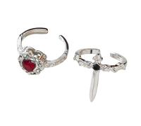 Oxxggkao 2 anelli gotici scuri con croci e cuori regolabili in lega per uomini e donne regalo romantico anelli di coppia regolabili, Red, come descritto, come descritto