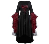 Oxxggkao Abito medievale da donna con maniche a tromba, costume rinascimentale gotico per Halloween, carnevale, feste in stile gotico, con lacci, per carnevale e feste