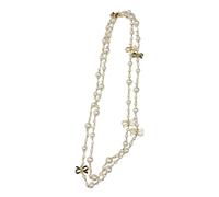 Oxxggkao Bella collana con fiocco e perle, lunga e impilabile, gioiello moderno per fidanzata o madre con perle