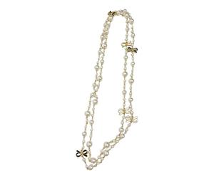Oxxggkao Bella collana con fiocco e perle, lunga e impilabile, gioiello moderno per fidanzata o madre con perle