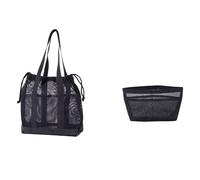 Oxxggkao Borsa a tracolla, casual, da spiaggia, Hobos, da donna, con tasche interne, per picnic in spiaggia, vacanze, shopping, in rete, Nero , Small