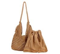 Oxxggkao Borsa da spiaggia da donna con interno alla moda casual a spalla borsa alla moda moda borsa di tendenza in paglia lavorata a maglia borsa da donna per tutti i giorni casual, cachi