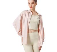 Oxxggkao Camicetta da donna a maniche lunghe, resistente al sole, tinta unita, con bottoni, oversize, divisa sul retro, per lavoro e sport, camicetta in nylon da donna, Sa una polvere, S