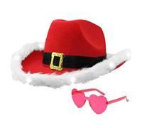 Oxxggkao Cappelli da cowboy di Natale illuminati cappello da cowgirl occidentale occhiali da vista per le donne ragazza tesa Babbo Natale festa Cosplay puntelli