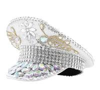 Oxxggkao Cappello da capitano dorato con strass per matrimonio alla moda cappello a tesa larga per feste di carnevale donne sposa fedora gioco di ruolo cappello da festa per uomini e donne