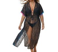 Oxxggkao Cardigan da spiaggia in pizzo trasparente traforato con cravatta regolabile in vita per le donne per prendere il sole nuoto vacanze e piscina abito seducente con cintura