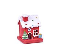 Oxxggkao Casa dei biscotti in miniatura in resina di Natale con luce a LED villaggio scene figurine ornamento paesaggio decorazione casa di Natale bandiera con camion rosso