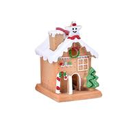 Oxxggkao Casa dei biscotti in miniatura in resina di Natale con luce a LED villaggio scene figurine ornamento paesaggio decorazione casa di Natale bandiera con camion rosso