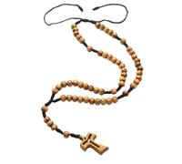 Oxxggkao Collana con rosario devozionale con perline di legno con ciondolo a forma di croci, per preghiera, cerimonia, gioielli da collo