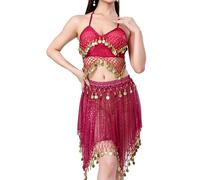 Oxxggkao Costume indiano da donna per la danza del ventre, 2 pezzi, reggiseno e gonna a moneta, costume di Halloween per ragazze
