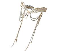 Oxxggkao Delicata catena per capelli con foglie dorate con strass, corone da sposa, accessori eleganti per servizi fotografici da sera e matrimoni, Misura unica, come descritto