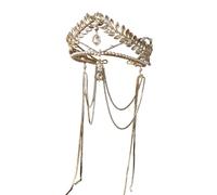 Oxxggkao Delicata catena per capelli con foglie dorate con strass, corone da sposa, accessori eleganti per servizi fotografici da sera e matrimoni, Misura unica, come descritto