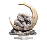 Oxxggkao Elefante sdraiato sulla luna figurina sicura 2D piatto acrilico artigianale ornamento facile da visualizzare camera da letto decorazione scrivania regalo elefante sonno sulla luna decorazione