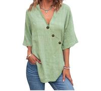 Oxxggkao Elegante top a maniche corte con scollo a V da donna in misto poliestere camicetta comoda da lavoro e da viaggio camicia da lavoro adatta ai viaggi, Verde, XL