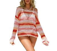 Oxxggkao Misto cotone Pullover Soft & Brearhable Beach Knit Top scavato fuori Coverup Elegante Off spalla scollatura Caratteristica Top delle donne