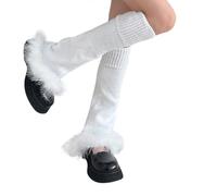 Oxxggkao Scaldamuscoli da donna carino carino bordo peluche calzini elastici polsino caldo invernale calza calza a maglia lunga calzini per ragazza calza invernale per le donne freddo, bianco, Taglia