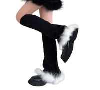 Oxxggkao Scaldamuscoli da donna carino carino bordo peluche calzini elastici polsino caldo invernale calza calza a maglia lunga calzini per ragazza calza invernale per le donne freddo, lana bianca soc