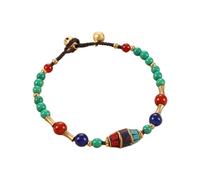 Oxxggkao Stile tibetano perline con accenti in rame e corda cerata elegante braccialetto per design artistico stile tibetano braccialetti con perline, Misura unica, come descritto