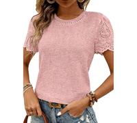 Oxxggkao Top in maglia a nido d'ape da donna girocollo a maniche corte camicia casual estati sciolte tuniche top camicette da donna waffle maglia girocollo manica corta t-shirt, P rosso, XL
