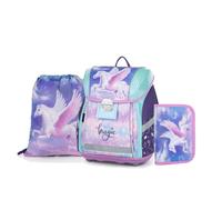 OXY BAG Premium LIGHT - Set di 4 scuole per 1-3° classe, zaino ergonomico per la scuola, borsa sportiva, scatola A4 e astuccio, leggero e sicuro, con riflettori, perfettamente organizzato per gli