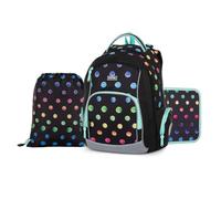 OXY GO - Set di 3 zaini per la scuola 1-3a classe: zaino ergonomico, astuccio e sacca da ginnastica, con elementi riflettenti per la sicurezza, ideale per i bambini, a pois.