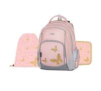OXY GO - Set di 3 zaini per la scuola 1-3a classe: zaino ergonomico, astuccio e sacca da ginnastica, con elementi riflettenti per la sicurezza, ideale per i bambini, farfalla
