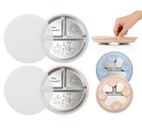 OXYEFEI 2 piatti in acciaio inox per neonati e bambini piccoli, piatti antiscivolo per bambini con forte ventosa e divertenti motivi di animali (set blu, gruppo animali 1)