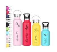 OXYEFEI Borraccia termica in acciaio inox - Borraccia termica personalizzata con nome e icona - 350ml/500ml/600ml/750ml - Thermos con tappo 100% ermetico per bambini, scuola (350 ML)