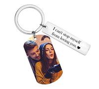 OXYEFEI portachiavi con foto, portachiavi personalizzato con incisione nome e testo in acciaio inox adatto per uomo e donne regali di coppia, anniversario, festa della mamma (Argento)
