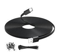 OXZEEWEE Cavo di prolunga piatto da USB A a USB C, 3 m, con chiodi di fissaggio e lacci, cavo di ricarica per telecamera di sicurezza Tapo C120, Eufy S3 Pro, Wyze, Blink, nero