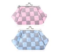 Oyachic 2Pcs Diamond Quilted Coin Purse Kiss Lock Clutch Change Pouch Lattice Wallet Bag Gifts for Women Kids Girls Key Holder Make Up