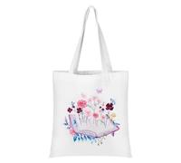Oyachic Eestetico Borsa di Tela Borsa Shopper Donna Canvas Tote Bag riutilizzabili Tote Bag Cotone con Tasca Flower Sacchetti di stoffa per ragazze Regali Shopping (Libro)
