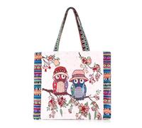 Oyachic Oyahic Grande Borsa in tela donna con gufo riutilizzabile borsa con tasca interna cerniera Shopper Tote bag per la spalla casual pieghevole per viaggio Scuola