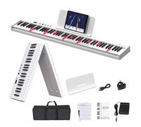 OYAYO Tastiera per pianoforte pieghevole a 88 tasti, formato standard, semi-ponderata, portatile, con tasti illuminati, MIDI, tastiera digitale con adesivi per pianoforte, pedale di sostegno, per