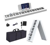 OYAYO Tastiera pieghevole per pianoforte, 88 tasti, semi-ponderata, supporto Bluetooth e MIDI, tastiera pieghevole con pedale Sustain e borsa per pianoforte, per principianti, miglior regalo (bianco)