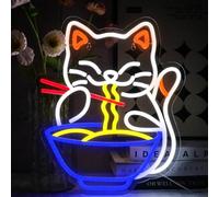 OYCGZV Cat Ramen - Targa neon colorata a LED al neon da parete con gatto Noodles Neon Sign Noodles LED per ristorante ramen-Laden cucina snack bar soggiorno sala da pranzo brunch party home store