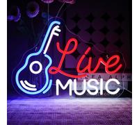 OYCGZV Live Music - Targa per chitarra al neon, per musica al neon, con segnale USB, per birra, bar, rock, musica, studio, ufficio, garage, camera da letto, feste, negozio, regalo per amici