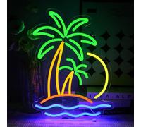 OYCGZV Scudo tropicale di palma neon, in noce di cocco, da parete, spiaggia, surf, segnale neon, USB, per birra, bar, camera da letto, caffè, club, affari, casa, pub, feste, decorazioni