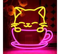 OYCGZV Targa da parete con scritta in lingua tedesca "Coffee Cat LED"