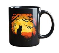 OYCXXCX Tazza Halloween Mistero di Mezzanotte Gatto Nero - Tazza da Caffè in Ceramica 320ml con Design Castello Gotico, Regalo Spaventoso per Amanti dei Gatti, Lavabile in Lavastoviglie e Adatta (#C)